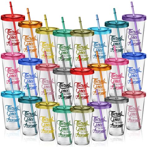 PRICES MAY VARY. Large Quantity: the package contains 24 pieces of thank you for being awesome plastic tumblers with lids and straw, the lids and straws are designed with 12 colors to choose from, 2 of each color, easy to distinguish, and sufficient to meet your daily or party use needs Proper Capacity: thank you for being awesome clear drinking cups has a capacity of about 20 ounces, is a good size and light weight, and the cup fits well in your hand for easy portability Long Term Use: the sing Clear Tumblers, Drinking Cups, Employee Appreciation Gifts, Plastic Tumblers, Employee Appreciation, Idea Board, Student Teacher, Employee Gifts, Tumbler Gift