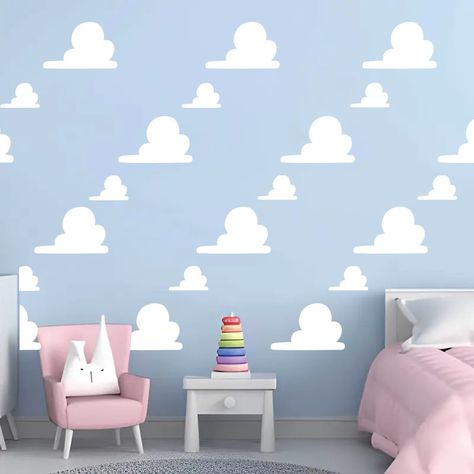 Elevate your child's room to infinity and beyond with our Toy Story style clouds Wall Decal Sticker Pattern. Inspired by the beloved animated film, these whimsical clouds add a touch of magic and imagination to any space. Perfect for nurseries, playrooms, or as a thoughtful gift for little ones, this enchanting wall decal is sure to spark joy and creativity. Whimsical Clouds, Toy Story Nursery, Toy Story Clouds, Toy Story Room, Cloud Wall Decal, Boy Toddler Bedroom, Bedroom Toys, Toy Story Movie, Kids Room Wall Decals