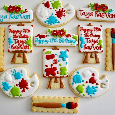 Artist Cookies Decorated, Artist Cookies, Small Art Studio, Artist Birthday, Birthday Painting, Themed Cookies, Icing Cookies, Birthday Cookies, Royal Icing Cookies