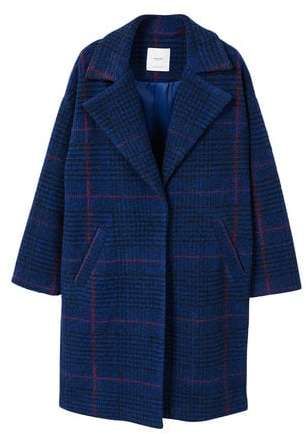 MANGO Checkered wool-blend coat Blue Plaid Coat, Mango Coats, Checkered Coat, Checked Coat, Mode Mantel, Chique Outfit, Oversize Fashion, Plaid Coat, Oversized Coat