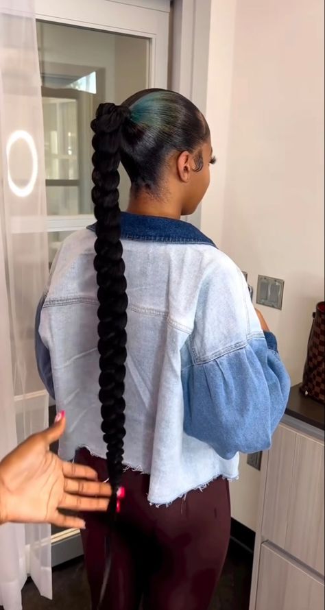 Slick Back Ponytail Weave Braid, How To Do A Slick Back Ponytail Braid, One Braid Slick Back Ponytail, Slick Long Ponytail Braid, Slick Back Ponytail Braid Tutorial, Weave Ponytail Hairstyles, Braided Hairstyles For Black Women Cornrows, Frontal Wig Hairstyles, Black Ponytail Hairstyles