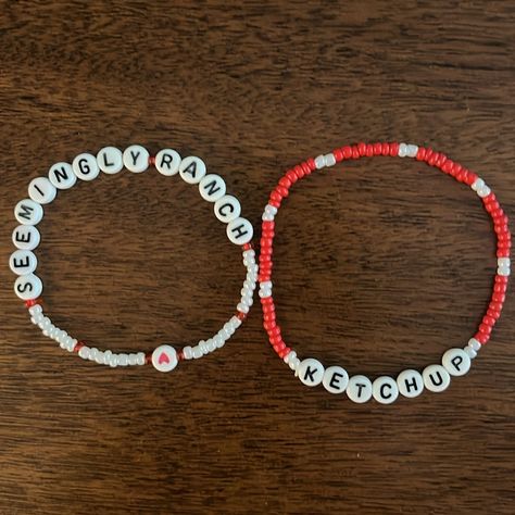 Taylor Swift Eras Tour Themed Friendship Bracelet. Made From Glass And Plastic Beads And Stretchy Elastic Band. Fits Most Teen And Small Adult Wrists. Great For Gifting Or Trading! Funny Set Of Two Bracelets Spelling Out “Ketchup” And “Seemingly Ranch” In Reference To Taylor Swift At A 2023 Kansas City Chiefs Nfl Football Game To See Travis Kelce Bundle With More Bracelets For Best Deal. Custom Orders Available Upon Request. Taylor Swift Friendship Bracelet Eras Tour You’re On Your Own Kid (Yoyo Funny Friendship Bracelets, Unhinged Taylor Swift Bracelets, Eras Bracelet, Swift Friendship Bracelets, Taylor Swift Friendship Bracelets, James Avery Charm Bracelet, Taylor Swift Friendship Bracelet, Eras Bracelets, Gold Flower Bracelet