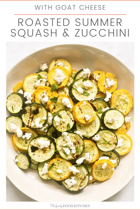 Roasted Summer Squash & Zucchini with Goat Cheese has to be one of the most delicious yet easy dishes you can make. Taking less than 20 minutes, it's a perfect way to get more veggies into your week. Zucchini With Goat Cheese, Squash Appetizers, Sauteed Summer Squash, Squash Zucchini Recipes, Oven Roasted Zucchini, Roasted Summer Squash, Zucchini Side Dishes, Zucchini Cheese, Yellow Squash Recipes