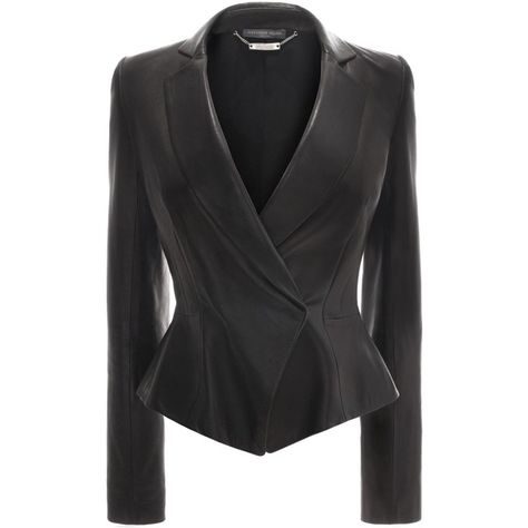 Glove leather jacket with concealed button fastening and peplum waist. Material: 100% Lambskin. Peplum Leather Jacket, Mode Mantel, Peplum Blazer, Jackets Black, Leather Blazer Jacket, Peplum Jacket, Real Leather Jacket, Leather Dresses, Leather Jackets Women