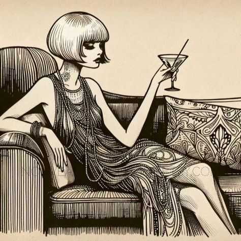 Roaring 20s Aesthetic, Roaring 20s Art, 20s Aesthetic, Flapper Girl, Gatsby Style, Gatsby Party, Girl Illustration, Roaring 20s, Roaring Twenties