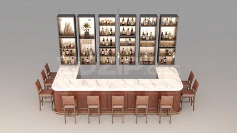 5164. Free 3D Bar Model Download Bar Wall Design, Back Bar Shelving, Warehouse Bar, Pub Interior Design, Barra Bar, Post Modernism, Pub Interior, Revit Family, Corner Bar