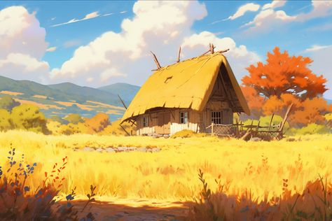 ArtStation - Yellow house, Yami-Yami Yami Yami, Environment Painting, Yellow House, Yellow Houses, Landscape Art Painting, Ghibli Art, Scene Design, Digital Painting Tutorials, Artwork Pictures