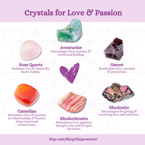 Crystals for Love & Passion Crystals For Passion, Crystals For Manifesting Love, Best Crystals For Love, Crystals For Couples, Crystal Combinations For Love, Crystals For Love And Relationships, Crystals Love, Crystals For Love, Crystal Beaded Bracelets