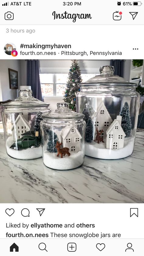 Big Glass Container Decor Ideas, Glass Cookie Jars Display Christmas, Apothecary Jar Christmas Decor, Christmas Decor In Glass Containers, Glass Cookie Jars Display, Christmas Apothecary Jars Holiday Decor, Christmas Domes, Cookie Jars Display, Christmas Apothecary Jars