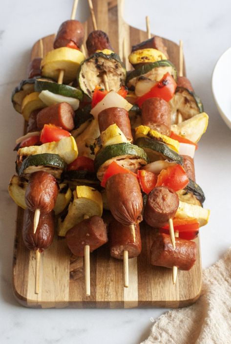 Grilled Summer Sausage Kebabs - Teton Waters Ranch Sausage Kebabs, Grilled Kabobs, Sausage And Spaghetti Squash, Chili Dog Chili Recipe, Breakfast Hash Recipes, Tapenade Recipe, Veggie Pasta Salad, Burger Salad, Grilling Kabobs