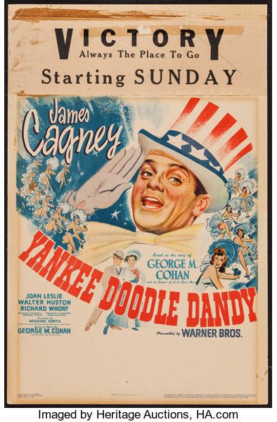 Movie Posters:Musical, Yankee Doodle Dandy (Warner Brothers, 1942). Window Card (14" X22"). Musical.. ... 4th Of July Movies, July Movies, Patriotic Movies, Yankee Doodle Dandy, Vintage Films, Joan Leslie, Yankee Doodle, James Cagney, Old Movie