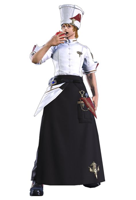 Culinarian Render Italian Chef Character Design, Chef Concept Art, Waiter Character Design, Fantasy Chef, Chef Character Design, Cook Outfit, Chef Character, Chef Outfit, Final Fantasy Collection