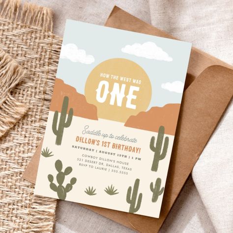 How the West Was One Cowboy Birthday Invitation West Was One Birthday, Wild West 1st Birthday Party, How The West Was One Birthday, Cowboy Party Invitations, Wild West Birthday Party, Birthday Desert, Cowboy Invitations Birthday, Wild West Birthday, Birthday Party Boy