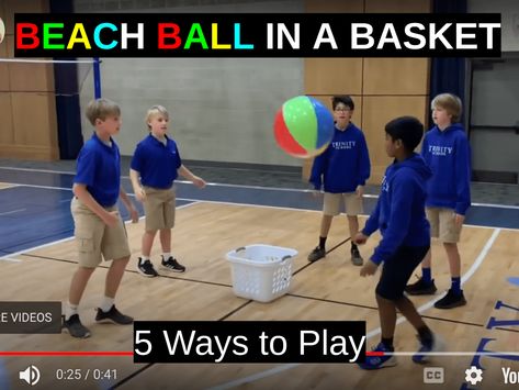 BEACH BALL IN A BASKET – 5 WAYS TO PLAY – Game of the Week – Keeping Kids in Motion Sports And Recreation Games, Beachball Games, Games To Play In The Gym, Cooperative Pe Games Elementary, P E Games Elementary, Indoor Pe Games Elementary, Beach Ball Games For Kids, Cooperative Games For Kids, Gym Class Games