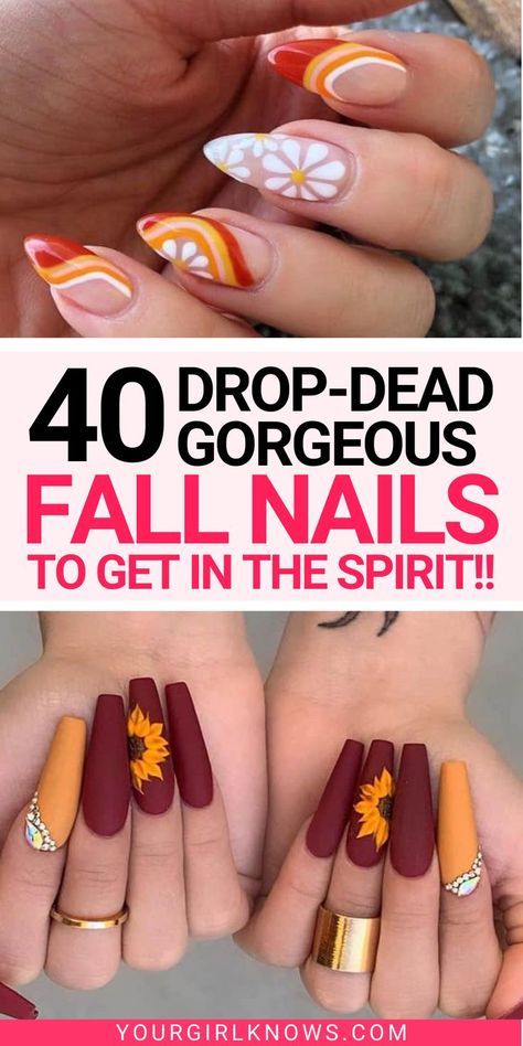 Aesthetic Nails Acrylic Fall, Gel Nail Designs For Fall Autumn, Acrylic Nail Designs Autumn, Fall Acrylic Nails Autumn, Fall Acrylic Nails Autumn Coffin, Fall Coffin Nail Designs, Acrylic Nail Designs For Fall, Gel Nail Designs Fall, Autumn Nail Ideas Acrylic