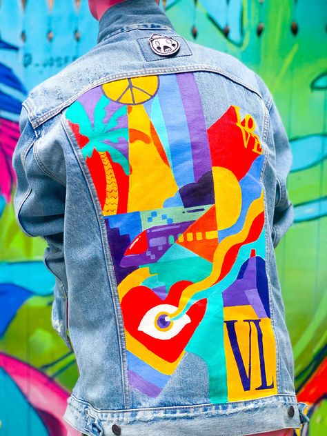 Custom Denim Jacket Men, Custom Denim Jacket Paint, Denim Jacket Art, Customized Jacket, Denim Jacket Diy Paint, Denim Painting, Customized Denim, Customised Denim Jacket, Custom Jean Jacket