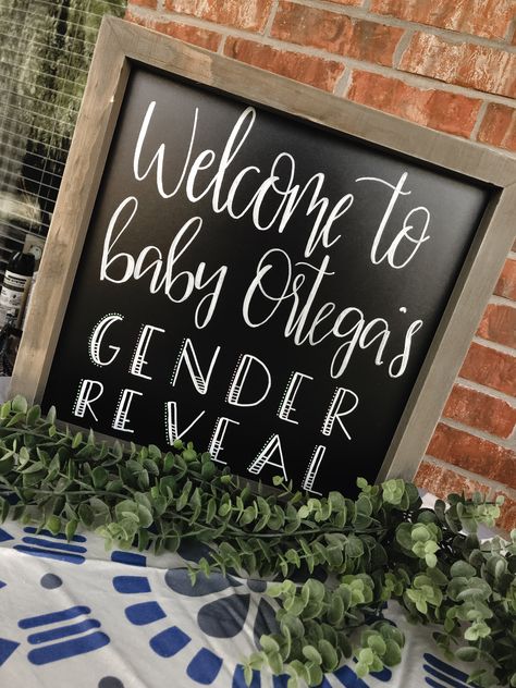 Gender Reveal Welcome Sign Chalkboard, Gender Reveal Chalkboard Sign, Gender Reveal Signs Diy, Gender Reveal Chalkboard Ideas, Gender Reveal Decorations Indoor, Gender Reveal Cricut Projects, Gender Reveal Sign Ideas, Gender Reveal Chalkboard, Fall Gender Reveal Party