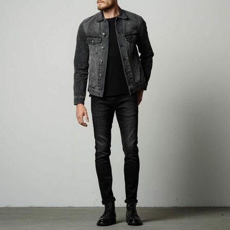 Black Jean Jacket Outfits, All Types Of Jeans, Trucker Jacket Outfit, Denim Jacket Men Outfit, Black Denim Jacket Outfit, Denim Outfit Men, Mens Denim Jacket, Denim Jacket Mens, Smart Casual Menswear