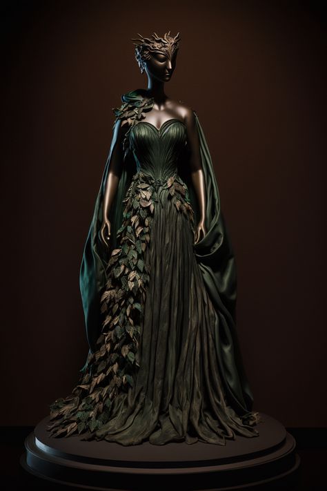 Virgo zodiac sign inspired gown Mythical Dresses Gowns, Virgo Costume, Witch Inspired Ballgown, Slytherin Gown Yule Ball, Green Medusa Dress, Mythical Outfits, Game Of Thrones Dress Gowns Dragon, Elven Dresses, Zodiac Fairy Gown