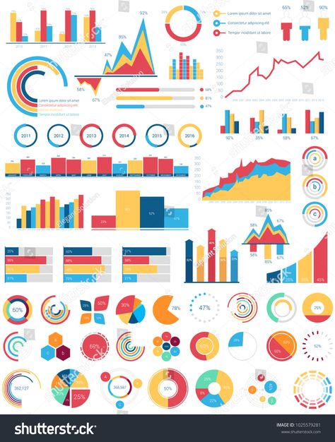 Set for infographics various design elements with bar or circle, area filling or pie, linear charts and step diagram for statistic document or report. Visualization poster template for analytics area#circle#filling#linear Statistics Poster, Area Of A Circle, Bar Stock, Poster Template, Statistics, New Pictures, Royalty Free Photos, Design Elements, Create Yourself