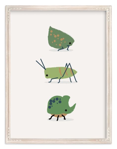 I Illustrated These Little Bugs Wanting To Create Boys Room Art That I Actually Liked! And These Playful Bugs Fit The Bill Perfectly. Who Knew Bugs Could Be Cute? These Would Pair Perfectly With A Dinosaur Or Jungle Theme Bedroom. Our Neutral Version Is Perfect For Your Play Room. Animal, Flora And Fauna, Simple, Whimsical, Green Limited Edition Art From Minted By Independent Artist Itsy Belle Studio Called Bugs With Printing On In Leaf KNA. Jungle Theme Bedroom, Jungle Bedroom Theme, Boys Room Art, Bugs Drawing, Nursery Planning, Bug Print, Theme Bedroom, Baby Bug, Boy Room Art