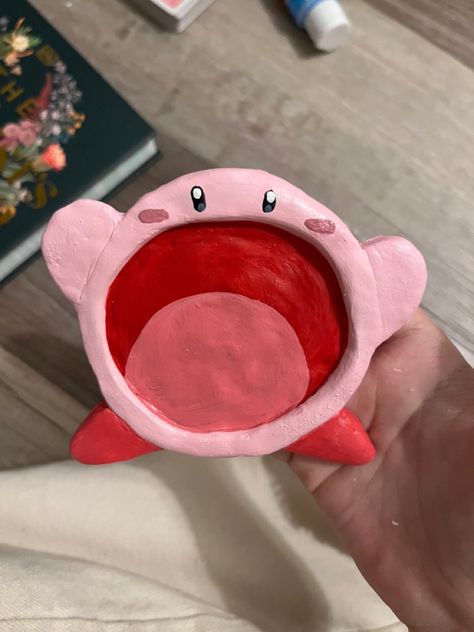 Kirby Clay Tray, Kirby Pottery, Kirby Ceramic, Kirby Ashtray, Hello Kitty Clay Tray, Kirby Clay Art, Pokemon Air Dry Clay, Clay Kirby, Pokemon Ceramics