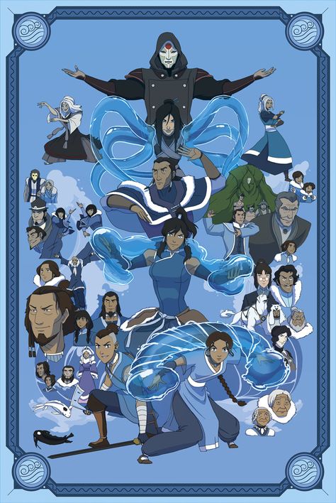 ATLA + LOK Water Tribes poster by Shane Sandulak  Source: https://www.artstation.com/artwork/00gm5 Fan Art Avatar, Avatar Ang, Avatar Poster, Avatar Legend Of Aang, Avatar The Last Airbender Funny, Anime Fairy Tail, Water Tribe, Avatar Picture, Avatar Funny