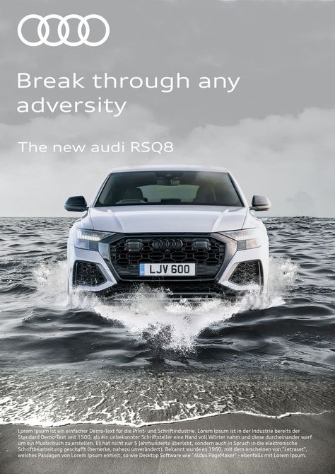 Audi Advertising, Car Ads Creative Advertising, Finance Ads, Audi Car Models, Audi Rsq8, Car Number Plates, One Step Beyond, Advertisement Design, Art Appliqué