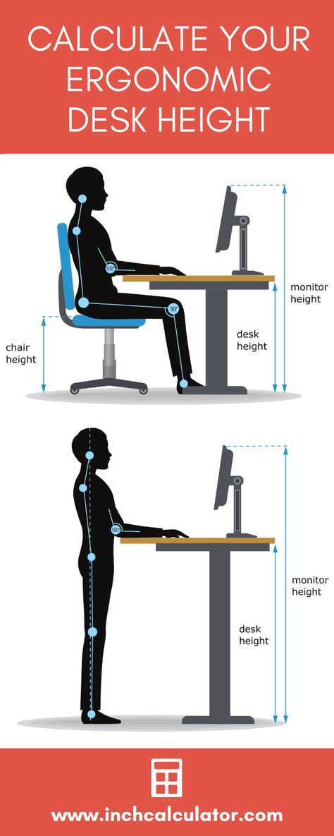 Desk Height Calculator - Inch Calculator Average Desk Height, Business Desk Ideas, Desk Height Measurements, Ergonomic Desk Setup, Desk Ergonomics, Standing Desk Base, Standard Desk Height, Organized House, Standing Work Station