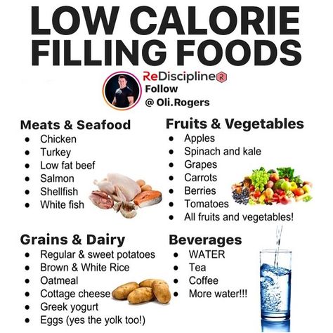 LIKE SHARE & SAVE Follow @oli.rogers Here's a list of some low calorie high satiety food to eat while losing weight. Obviously there are far more options than this but these are a great "core" group of foods with low caloric density. Notice the common theme with all of them? They are all WHOLE FOODS. Foods that came straight from a plant or animal - not foods that came from a factory and sat packaged on a shelf for a couple months. Ask yourself before you eat a meal... how much change occu Foods With Lots Of Calories, Satiety Index Of Foods, Low Calorie High Density Foods, Most Filling Low Calorie Foods, Low Caloric Density Foods, Bulk Eating Low Calorie, Themed Diets, Low Calorie Foods List That Fill You Up, Low Calorie Foods List