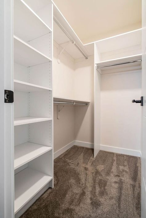 Straight Closet Ideas, Ikea Small Walk In Closet Ideas, Basic Walk In Closet Ideas, Closet Configuration Ideas, Small Walk In Closet Remodel, L Closet Design, Closet Designs Small Walk In, Walk In Closet Ideas Diy Cheap, Square Closet Designs