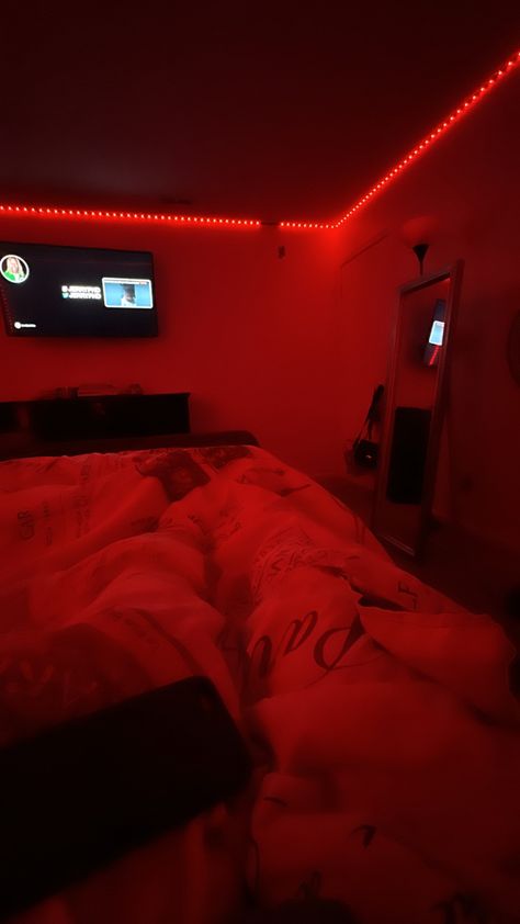 Red Led Lights Bedroom Aesthetic Couple, Room With Red Led Lights, Dark Room With Led Lights, Led Light Pics, Chilling Pics, Red Led Lights Bedroom Aesthetic, Room Ideas Couples, Red Lights Bedroom, Led Lights Bedroom Aesthetic