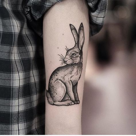 Black and grey rabbit tattoo by jonas - Tattoogrid.net White Rabbit Tattoo, Tattoo Thoughts, Rabbit Tattoo, Bunny Tattoos, Rabbit Tattoos, Skeleton Hand Tattoo, Tattoos Skull, Tattoo Art Drawings, Dark Tattoo