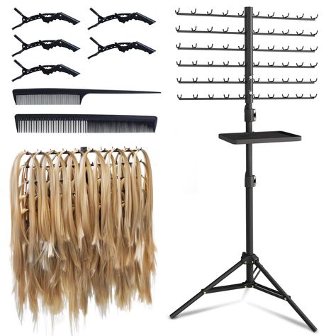 PRICES MAY VARY. Metal EFFICIENT BRAIDING HAIR RACK: This standing hair braid rack offers 120 pegs, providing hairstylists and braiders with organized storage solution for hair extensions. This braid rack for hair braiding stand ensure that various hair tinsel, tinsel hair extensions, ombre braiding hair, and human hair braiding hair can be neatly displayed and accessed with ease. This hair holder is a hairstylist must haves to increase efficiency. 2-IN-1 HAIR EXTENSIONS HOLDER: This hair rack f Hair Rack, Hair Extension Holder, Extension Dreadlocks, Hair Tinsel, Chill Room, Hair Braiding, Human Braiding Hair, Braiding Hair, Manicure Y Pedicure