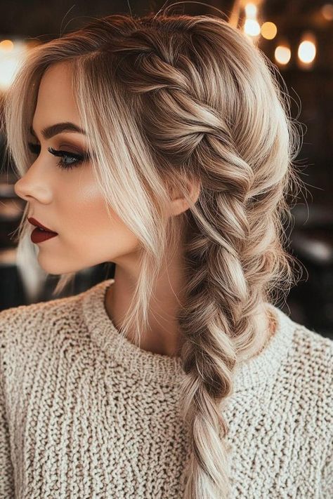 braid styles, Valentines Day, hairstyles Side Braids For Medium Hair, Braids For Prom, Braid On One Side, Loose Side Braid, Valentine Hairstyles, Expression Braids, Hairstyles Zayn, Loose Braid Hairstyles, Messy Braided Hairstyles