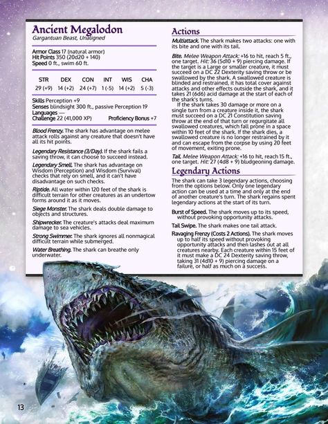 Water Monster Dnd, Dnd Aquatic Monsters, Dnd Water Monsters, Dnd Ocean, 5e Monsters, Ocean Monsters, Dnd Monster, Monster Manual, Dnd Stats