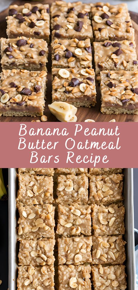 Banana Peanut Butter Oatmeal Bars Recipe | Cheff Recipes Peanut Butter Banana Wrap Healthy, Dishing Out Health Banana Peanut Butter Oat Bars, Baked Oatmeal Banana Peanut Butter, Banana Oatmeal Bars Breakfast, Use Up Bananas Healthy, Healthy Banana Peanut Butter Recipes, What To Use Ripe Bananas For, Banana Healthy Snack, Soft Oatmeal Breakfast Bars