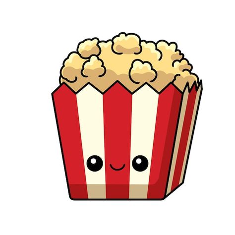 Kawaii Popcorn, Popcorn Vector, Cartoon Popcorn, Popcorn Character, Cute Popcorn Drawing, Popcorn Illustration, Cute Food Illustration, Premium Vector, Popcorn Stickers