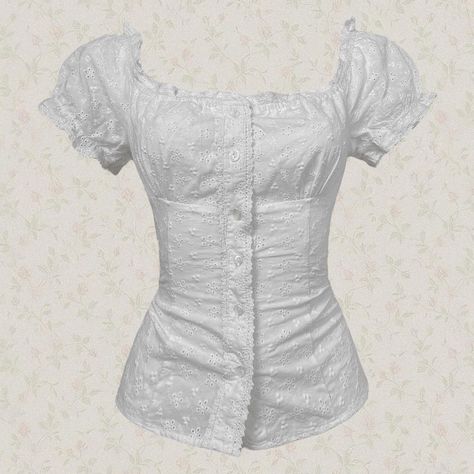 Casual Eyelet Milkmaid Top 🕊️ ⚔️ floral embroidery,... - Depop Milkmaid Shirt, White Milkmaid Top, Milk Made Top, Milkmaid Blouse, Frilly Tops, Milkmaid Tops, Clothes Png Dresses, Milkmaid Top Outfit, Milk Maid Top