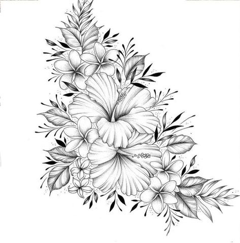 Lower Back Tattoo Cover Up Ideas, Tropical Flower Tattoos, Drawing Of Flowers, Hawaiian Flower Tattoos, Tattoo For Boyfriend, Hibiscus Tattoo, Hip Tattoos Women, Vine Tattoos, Floral Tattoo Sleeve