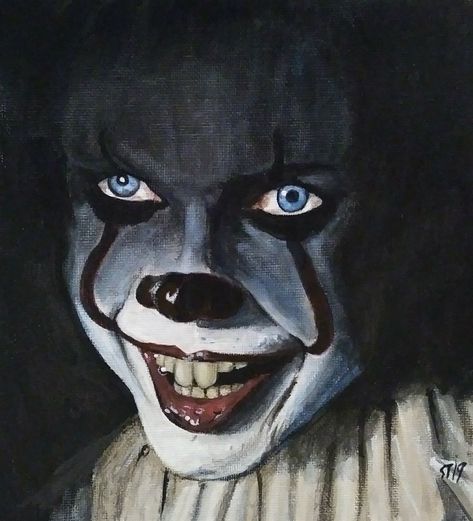 Bill Skarsgard Pennywise It fan art. Acrylic on canvas. Realistic Horror Art, Horror Movie Art Painting, Horror Movie Painting Ideas, Scary Painting Ideas On Canvas, Horror Paintings Canvas, Horror Movie Paintings Canvas, Horror Movie Paintings, Georgie Pennywise, Horror Paintings Easy