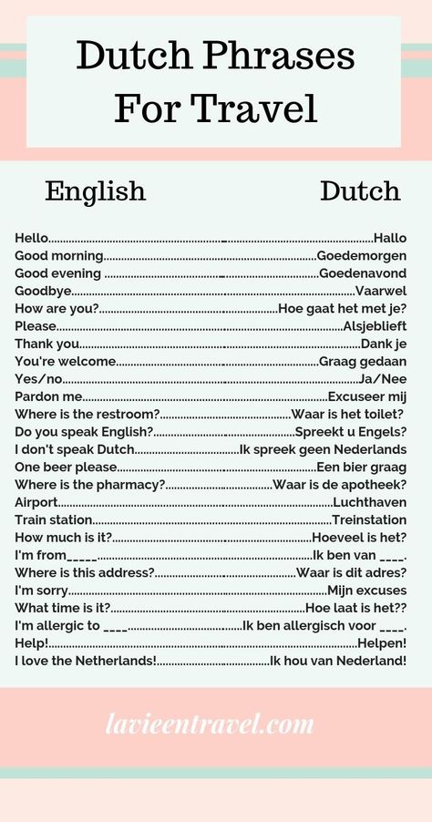 Dutch Phrases - Netherlands Travel - Amsterdam Travel - Amsterdam Itinerary - Dutch Words - Learn Dutch - Use these 25 basic Dutch phrases on your trip to Amsterdam! Travel to the Netherlands with this list and get around like a local! La Vie en Travel #amsterdam #netherlands #dutch #travel Dutch Travel Phrases, Learn Dutch Netherlands, Basic Dutch Phrases, Dutch Captions, Dutch Language Learning Netherlands, How To Learn Dutch, Learning Dutch Language, Netherlands Travel Guide, The Netherlands Travel