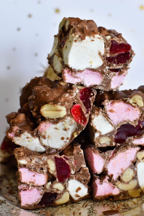 The best basic Rocky Road Recipe plus a little history, tricks and tips for making rocky road and links to other interesting Rocky Road recipes and variations. Holiday Rocky Road, Rocky Road Aesthetic, Rockyroad Christmas, Christmas Rocky Road Recipe, Rocky Road Squares, Best Rocky Road Recipe, Christmas Rocky Road, Easy Rocky Road, Rocky Road Cookies