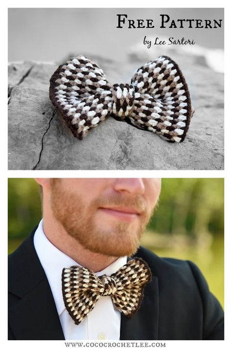 Crochet Bowtie Pattern, Tie Pattern Free, Diy Shrug, Crochet Bow Ties, Make A Bow Tie, Shrug Crochet, Christmas Crochet Blanket, Bowtie Pattern, Crochet Patterns Free