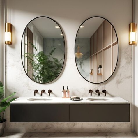 Bathroom With Two Mirrors, Wall Mirror Bathroom, Two Mirrors, Double Mirror, Decorative Wall Mirror, Over Sink, Mirror Vanity, Mirror Bathroom, Oval Wall Mirror