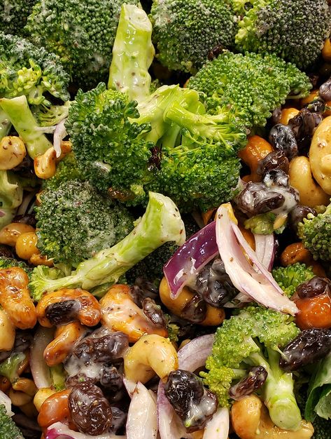 Broccoli Salad with Cashew Nuts and Bacon Recipe Broccoli Salad With Cashews, Broccoli Cashew Salad, Southern Salad, Rosemary Pork Tenderloin, Pine Nuts Salad, Cashew Recipes, Broccoli Salad Recipe, Favorite Salad, Bacon Recipe