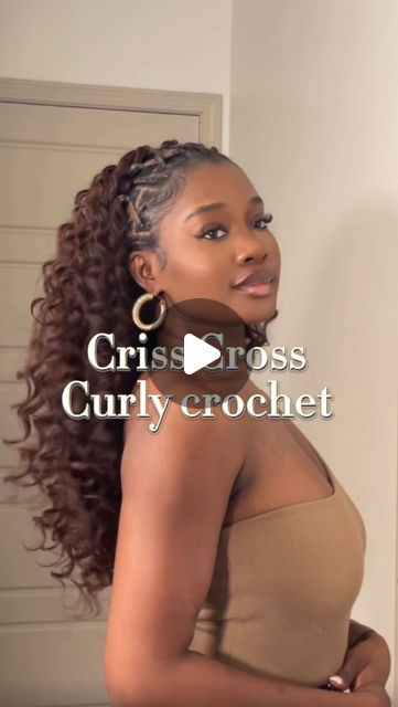 Crochet Hair With Braids, Crochet Hair With Cornrows, Criss Cross Elastic Hairstyles Black, Half Up And Down Crochet Hairstyle, Criss Cross Half Up Half Down, Single Crochet Braids Hairstyle, Criss Cross Twist Natural Hair, Twist In Front Ponytail In Back, Cornrows And Curls