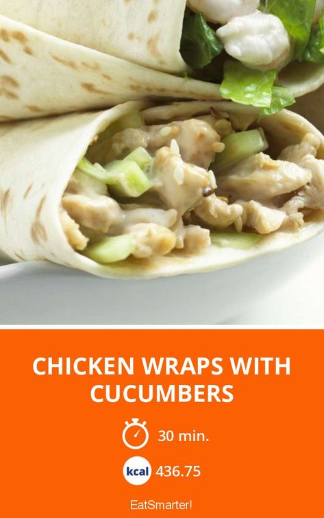 Chicken Wraps with Cucumbers - few calories - simple dish - So healthy is the recipe: 7.3/10 | A recipe idea by EAT SMARTER | Tortilla, wrap, Finger Food #shrimp #healthyrecipes Food Shrimp, Tortilla Wrap, Healthy Delicious Recipes, Cucumber Recipes, Chicken Wraps, Eat Smart, Healthy Delicious, Food Shows, Eat Smarter