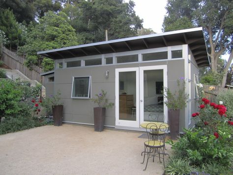 10-fooot by 18-foot Office & Guest Room - Studio Shed Guest Room Shed, Shed Guest Room, Adu Studio, Backyard Adu, Backyard Shed Ideas, Shed Backyard, Carport With Storage, Studio Design Ideas, Backyard Structures