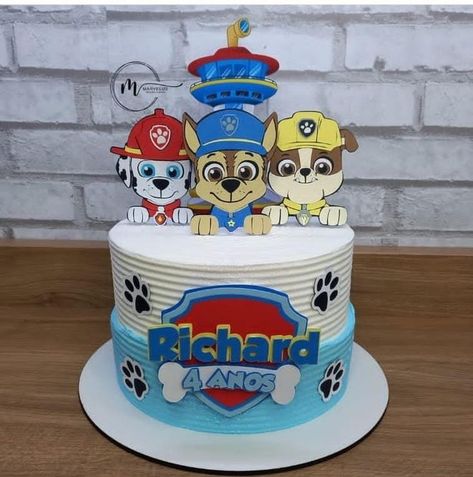 Birthday Cake Paw Patrol, Paw Patrol Chase Cake, Paw Patrol Birthday Cake Boys, Pastel Paw Patrol, Cake Paw Patrol, Firefighter Birthday Cakes, Paw Patrol Birthday Party Cake, Birthday Cake Boys, Paw Cake